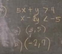 5x+y>4
x-2y
(3,5)
b (-2,7)