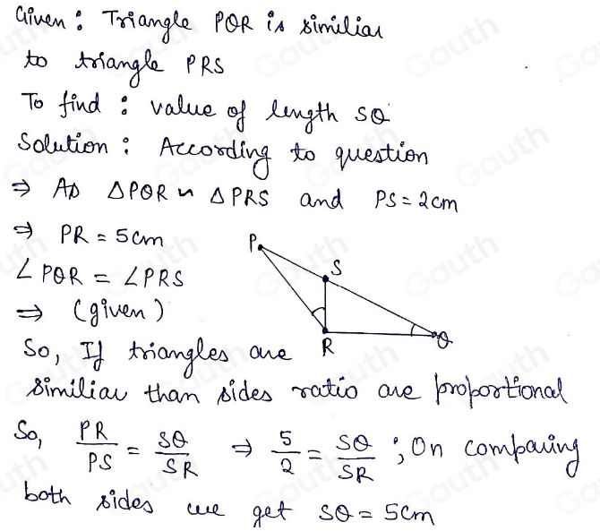 Solved: Triangle PQR is similar to triangle PRS. PSQ is a straight line ...