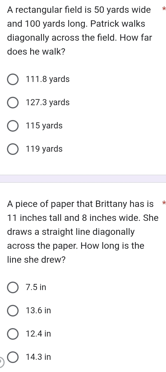 Solved: A rectangular field is 50 yards wide and 100 yards long ...