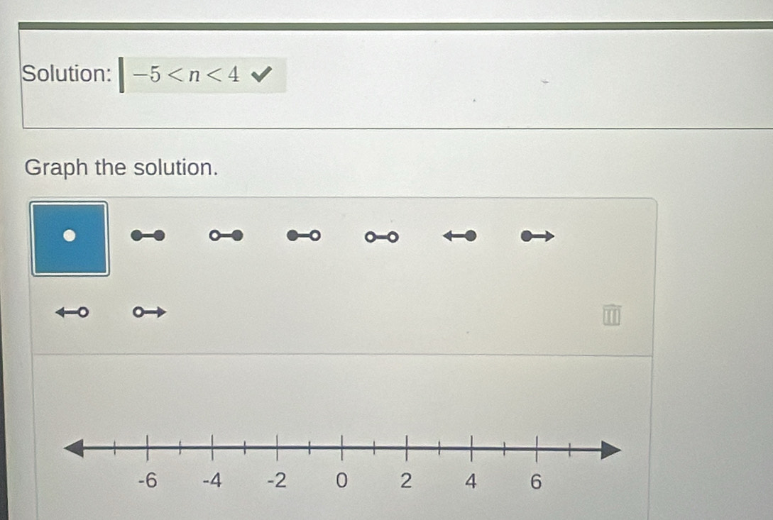 Solution: |-5
Graph the solution. 
。 
。 
。