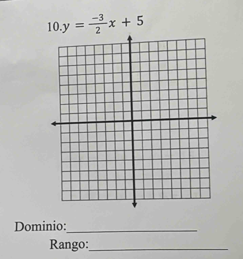 y= (-3)/2 x+5
Dominio:_ 
Rango:_