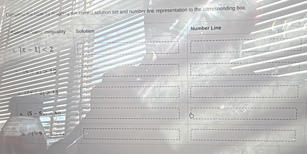 set and number line representation to the corresponding box.