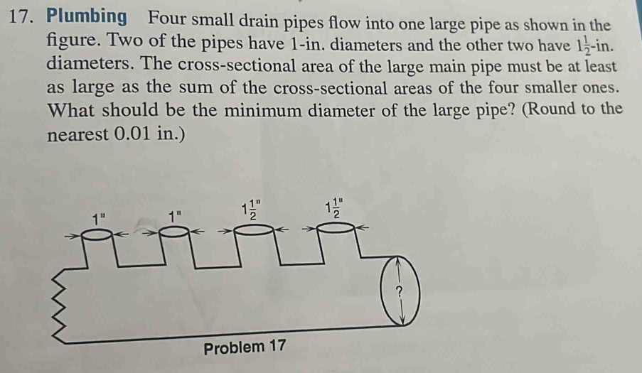 Solved: Plumbing Four small drain pipes flow into one large pipe as ...