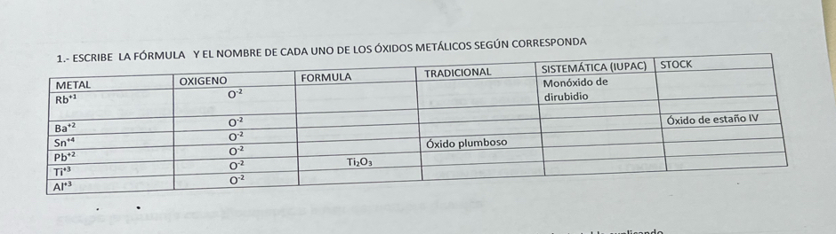 A UNO DE LOS ÓXIDOS METÁLICOS SEGÚN CORRESPONDA