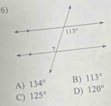 A) 134° B)
C) 125° D) 120°