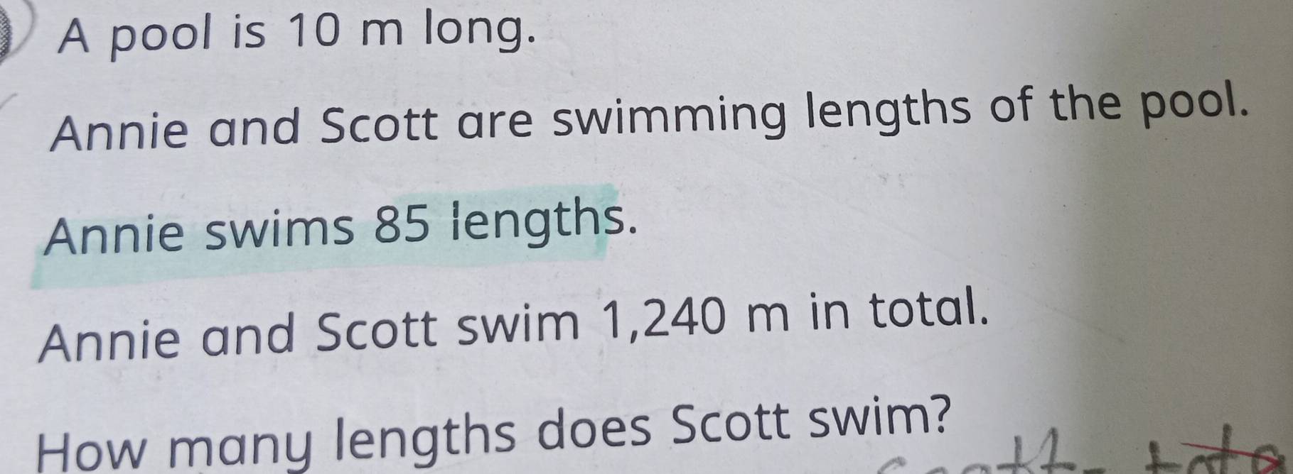 Solved: A pool is 10 m long. Annie and Scott are swimming lengths of ...