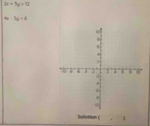 2x+3y=12
4x-3y=6
Solution ( )