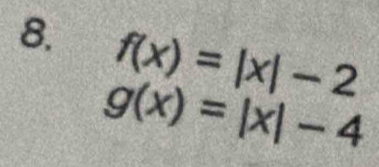 f(x)=|x|-2
g(x)=|x|-4