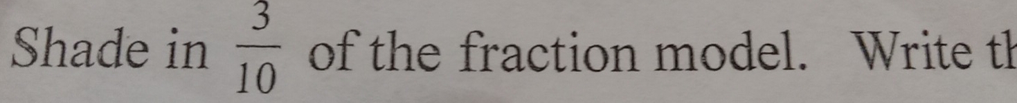 Shade in  3/10  of the fraction model. Write th