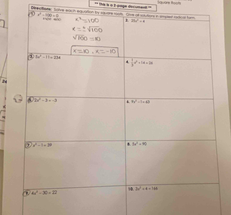 Square Roots
** This is a 2-page document! **
Directions: Solve each
24