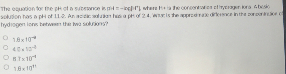 Solved: The equation for the pH of a substance is pH=-log [H^+] , where ...