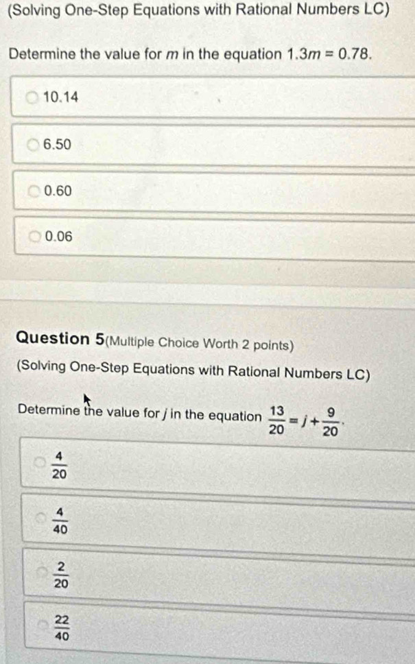 Solved: (Solving One-Step Equations with Rational Numbers LC) Determine ...