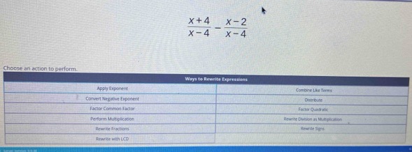  (x+4)/x-4 - (x-2)/x-4 
C