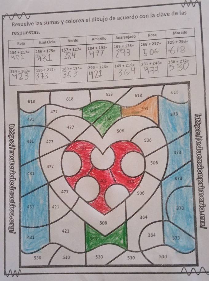 Resuelve las sumas y colorea el dibujo de acuerdo con la clave de las