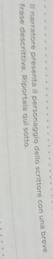 Il narratore presenta il personaggio dello scrittore con una breve 
frase descrittiva. Riportala qui sotto.