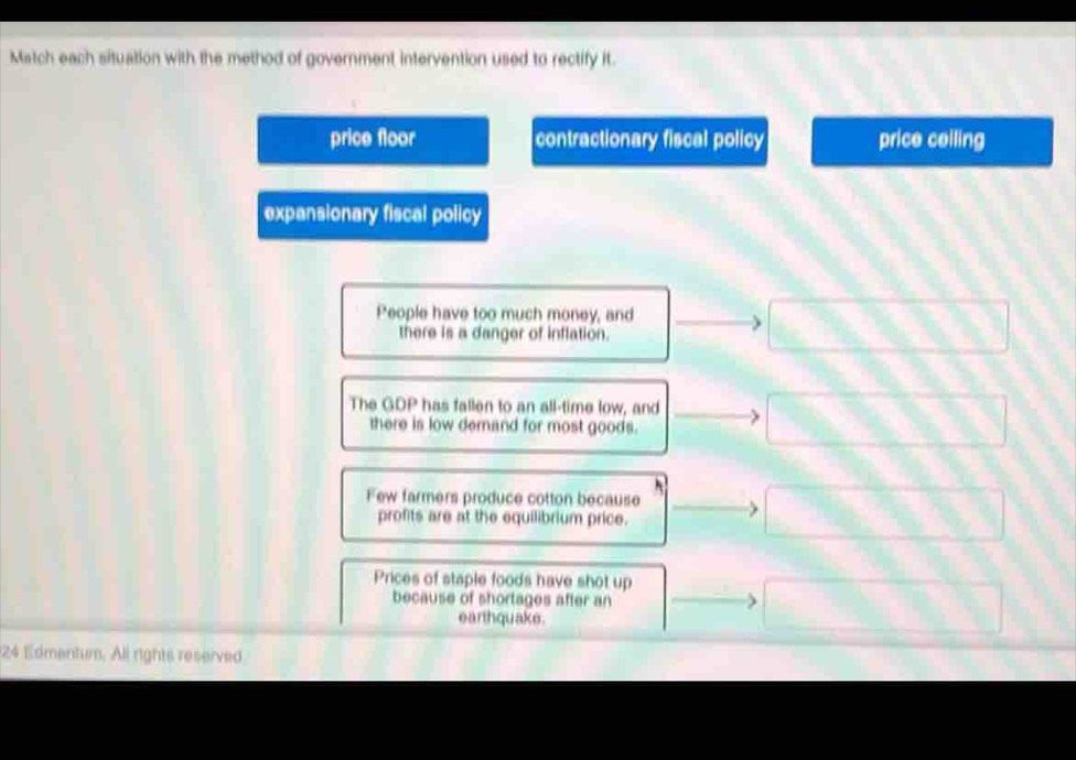 Solved: Match each situation with the method of government intervention ...
