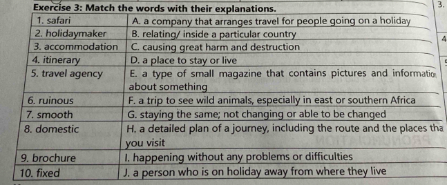 Match the words with their explanations. 
3. 
4 
a