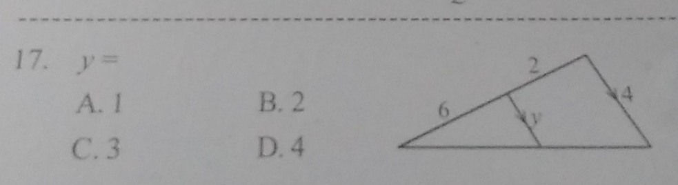 y=
A. 1 B. 2
C. 3 D. 4