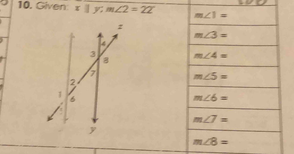 Given x||y;m∠ 2=22°