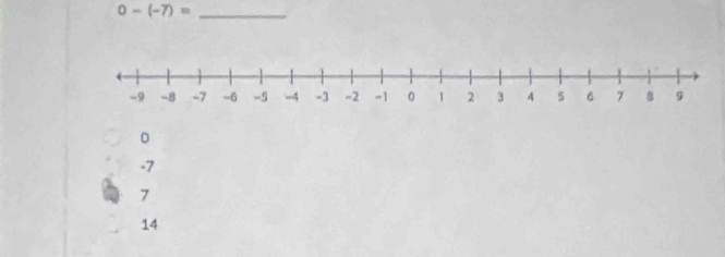 0-(-7)= _
0
-7
7
14