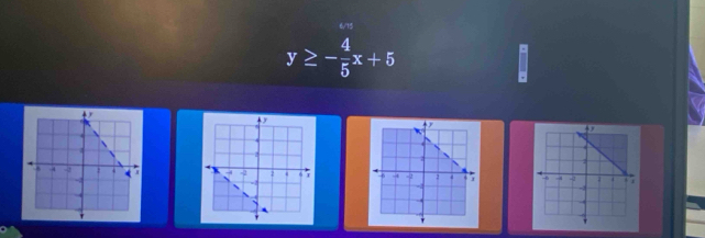 6/15
y≥ - 4/5 x+5