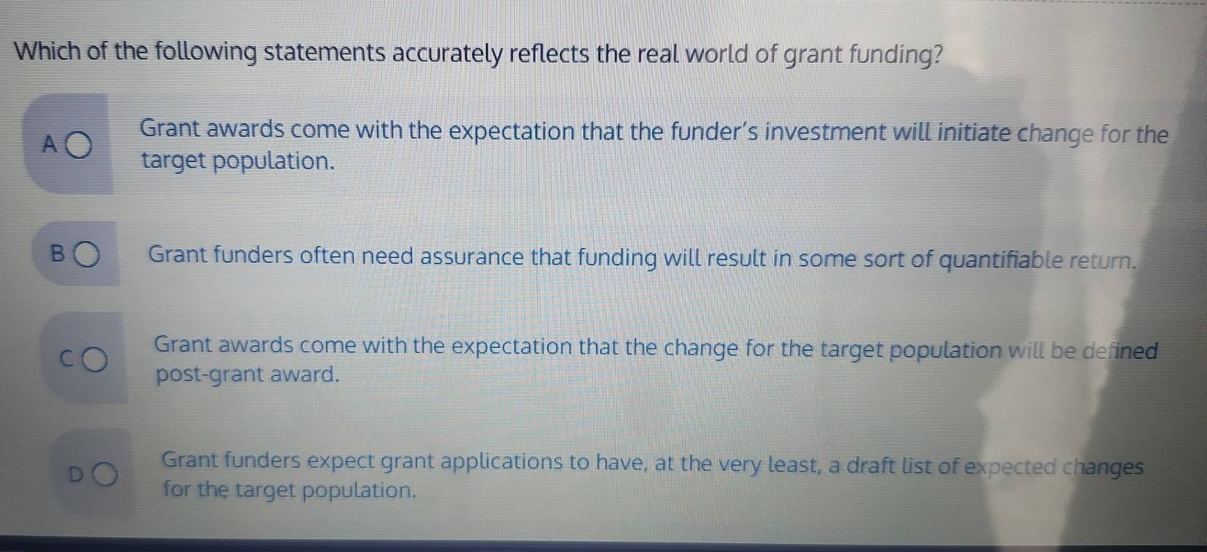 Solved: Which of the following statements accurately reflects the real ...