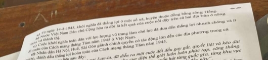 ra ngày 14-8-1945, khởi nghĩa đã tháng lợi ở một số xã, huyện thuộc đồng bằng sốnng Hồng.
vài và thành thị, Vệ Nuớc Việt Nam Dân chủ Cộng hòa ra đời là kết quả của cuộc nổi đây trên cả hai địa Bàn ở nông
) Cuộc khởi nghĩa loàn dân với lực lượng vũ trang làm chủ lực đã đưa đến thắng lợi nhanh chóng, và t
đ) Nhân dân Hà Nội, Huế, Sải Gôn giành chính quyền có tác động lớn đến các địa phương trong cá
Lại màu của Cách mạng tháng Tâm năm 1945 ở Việt Nam.
â sau đây -an-t, đ ã diễn ra một cuộc đổi đầu gay gắt, quyết liệt và kéo dài
c, d ánh đầu thắng lợi hoàn toàn của Cách mạng tháng Tầm năm 1945.
cc diện thể giới luôn luôn phức tạp, căng thắng.
Ấn hút từng quốc gia, từng khu vực