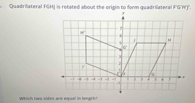 Solved: Quadrilateral FGHJ is rotated about the origin to form ...