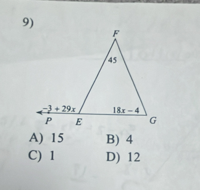 A) 15 B) 4
C) 1 D) 12