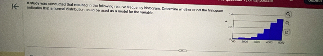 A study was conducted that resulted in the following relative frequency histogram. Determine whether or not the histogram 
indicates that a normal distribution could be used as a model for the variable.