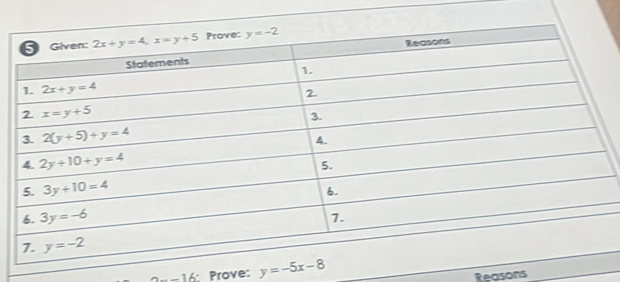 -16 Prove: y=-5x-8
Reasons