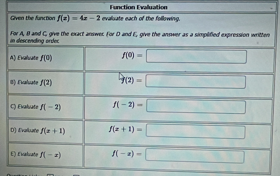 Function Evaluation y=(x^2-4)=(-2)^2(1-t)^2