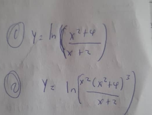 y=ln ( (x^2+4)/x+2 )
y=ln (frac x^2(x^2+4)^3x+2)