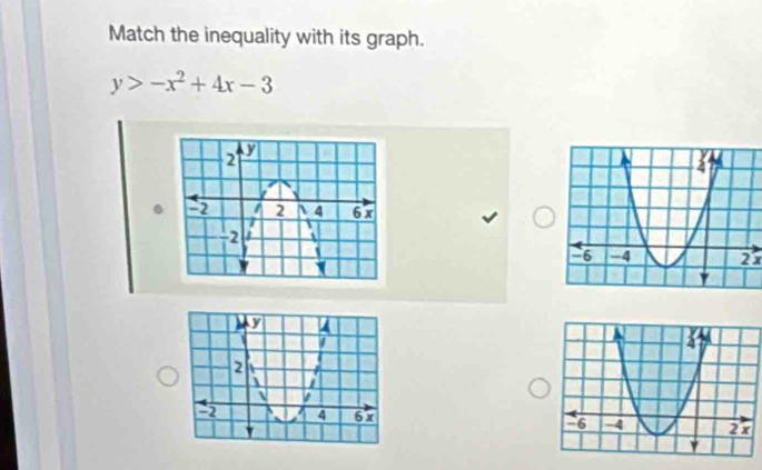 Match the inequality with its graph.
y>-x^2+4x-3.
27