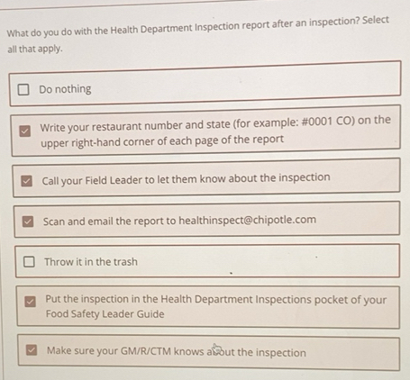 Solved: What do you do with the Health Department Inspection report ...