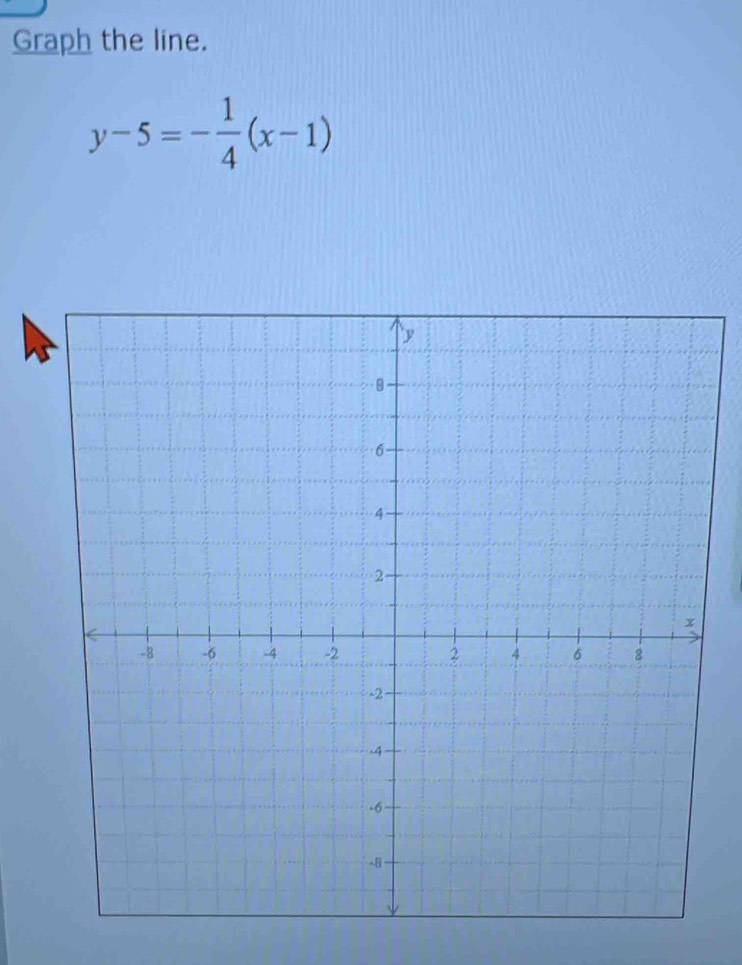 Graph the line.
y-5=- 1/4 (x-1)