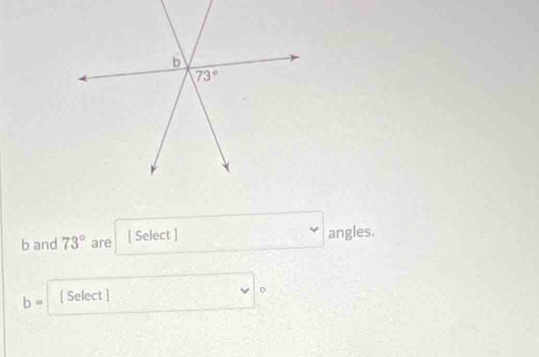 and 73° are [ Select ]
angles.
b= [ Select ]
0