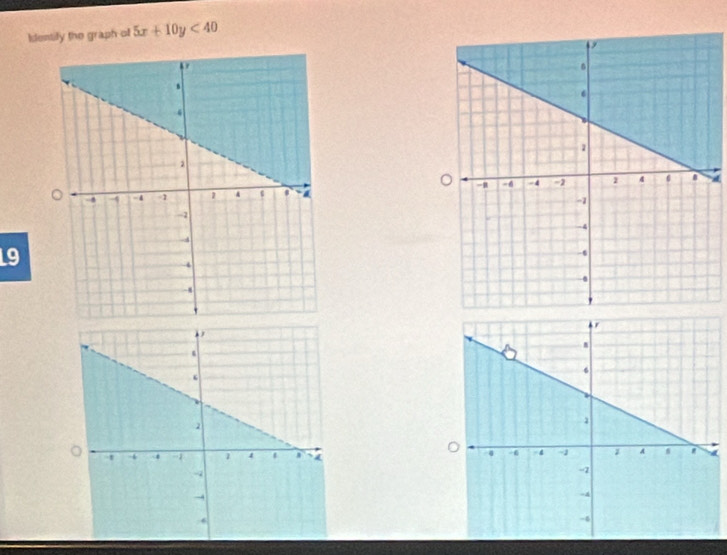 Identify the graph of 5x+10y<40</tex> 
d 
L9