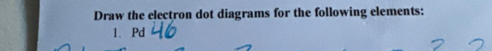 Draw the electron dot diagrams for the following elements: 
1. Pd