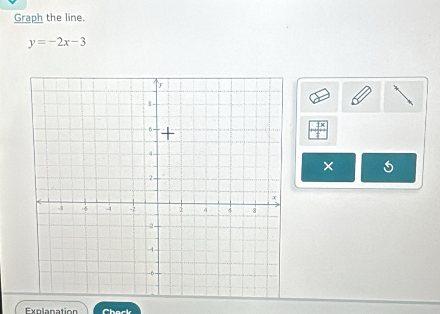 Graph the line.
y=-2x-3
× 
Explanation Check