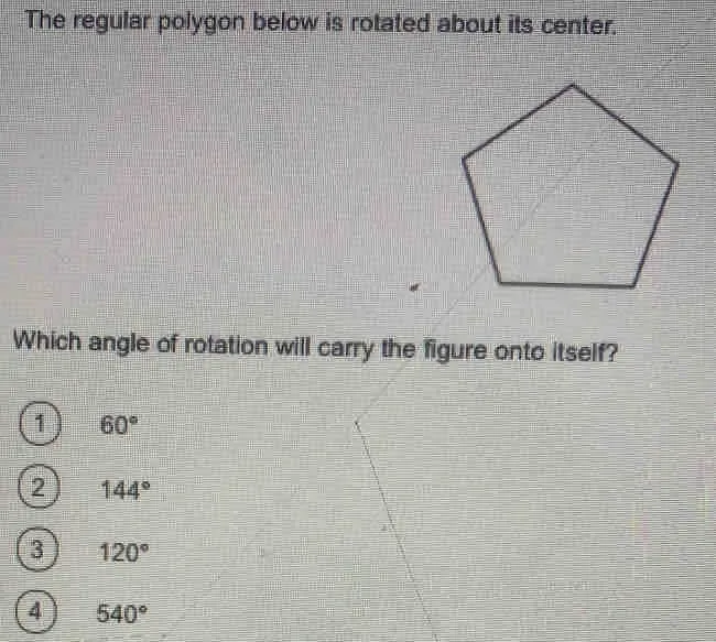 Solved: The regular polygon below is rotated about its center. Which ...