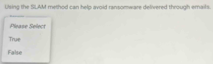 Solved: Using the SLAM method can help avoid ransomware delivered ...