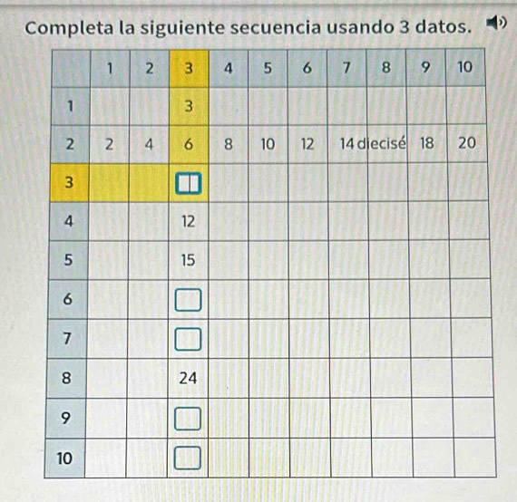 Completa la siguiente secuencia usando 3 datos.