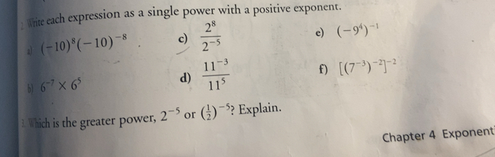 Solved: Write each expression as a single power with a positive ...