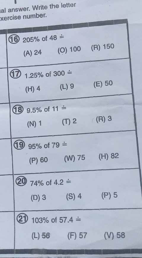 al answer. Write the letter
xerc
1