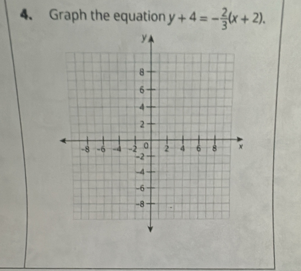 Graph the equation y+4=- 2/3 (x+2).