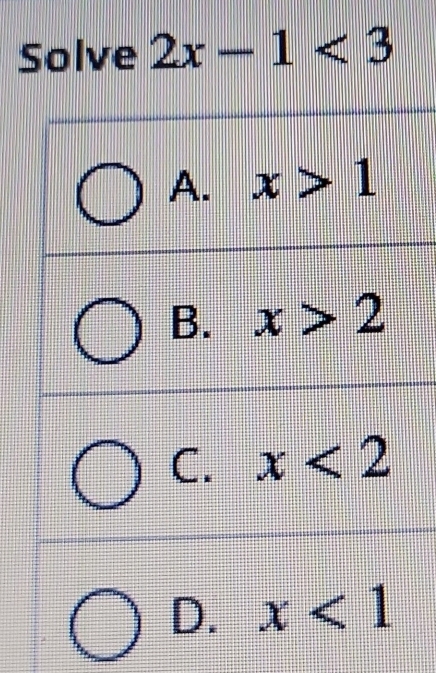 Solve 2x-1<3</tex>