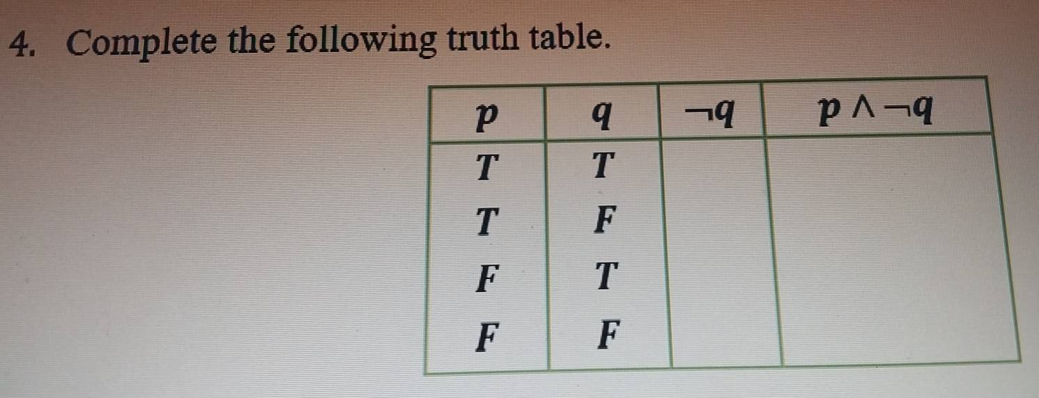 Complete the following truth table.