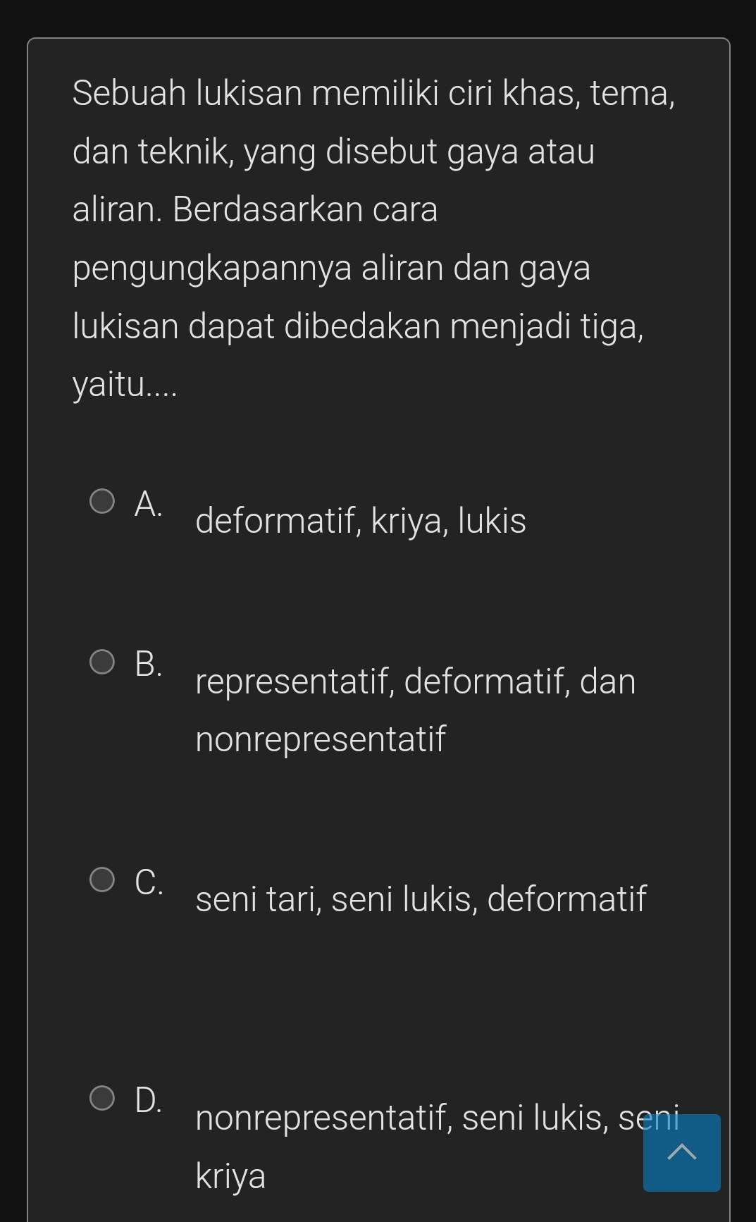 Telah dijawab:Sebuah lukisan memiliki ciri khas, tema, dan teknik, yang ...