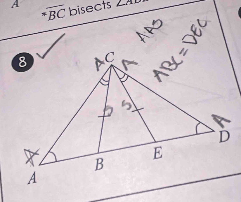 A *overline BC bisects ∠ A